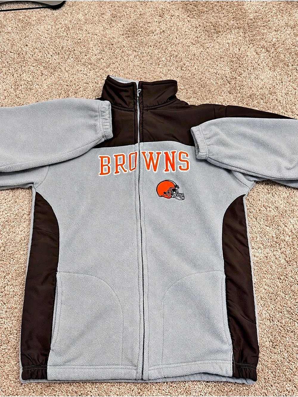 NFL Browns Gray & Brown Fleece Jacket Size 18/20